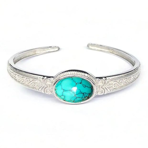 Manchette en argent ajustable avec pierre turquoise - Mes Bijoux En Pierres Naturelles