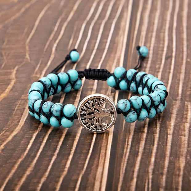 Mala tibétain en turquoise avec pendentif arbre de vie - Mes Bijoux En Pierres Naturelles