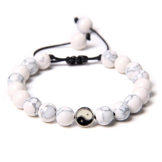 Bracelet Yin Yang en pierres turquoise et blanche - Mes Bijoux En Pierres Naturelles