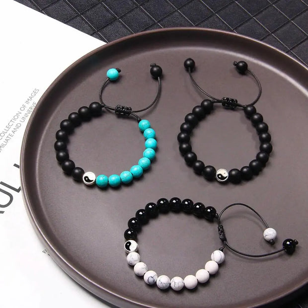 Bracelet Yin Yang en pierres turquoise et blanche - Mes Bijoux En Pierres Naturelles