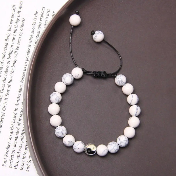 Bracelet Yin Yang en pierres turquoise et blanche - Mes Bijoux En Pierres Naturelles
