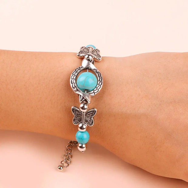 Jonc papillons en pierres de turquoise - Mes Bijoux En Pierres Naturelles