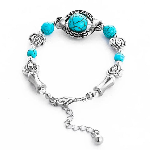 Bijou manchette avec turquoise et perles en acier argenté - Mes Bijoux En Pierres Naturelles