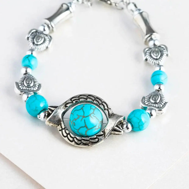 Bijou manchette avec turquoise et perles en acier argenté - Mes Bijoux En Pierres Naturelles