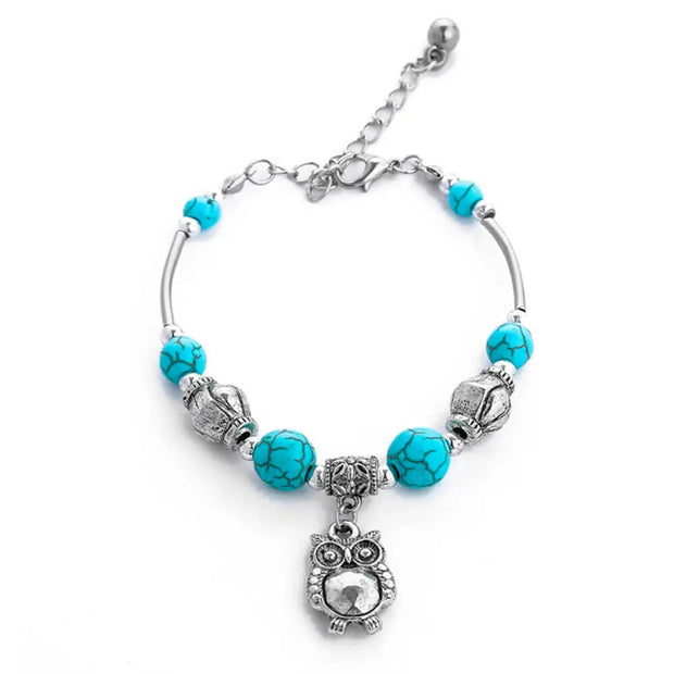 Bijou poignet turquoise hibou inox argenté - Mes Bijoux En Pierres Naturelles