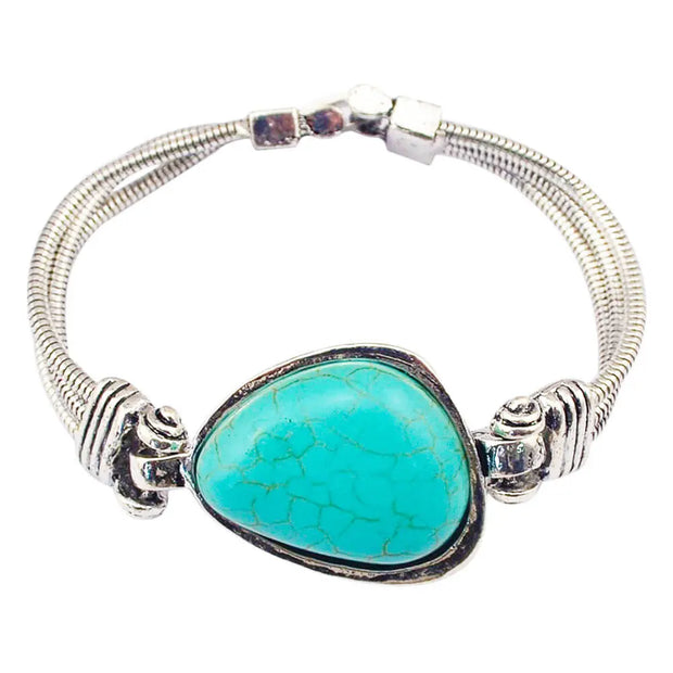 Bijou en acier argenté avec pierre turquoise géométrique - Mes Bijoux En Pierres Naturelles