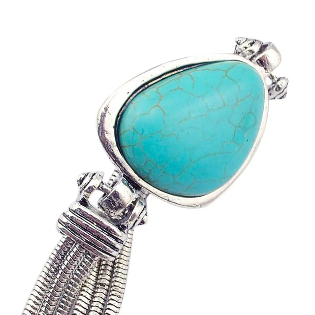 Bijou en acier argenté avec pierre turquoise géométrique - Mes Bijoux En Pierres Naturelles