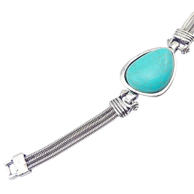 Bijou en acier argenté avec pierre turquoise géométrique - Mes Bijoux En Pierres Naturelles