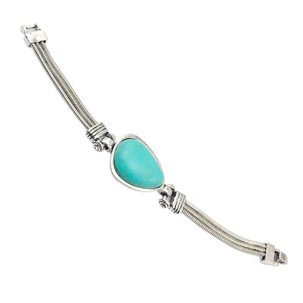 Bijou en acier argenté avec pierre turquoise géométrique - Mes Bijoux En Pierres Naturelles