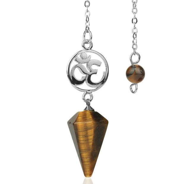Pendule ésotérique en pierre œil de tigre Aum - Mes Bijoux En Pierres Naturelles