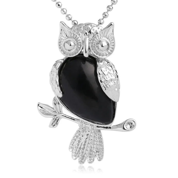 Pendentif hibou en obsidienne noire - Collier élégant - Mes Bijoux En Pierres Naturelles