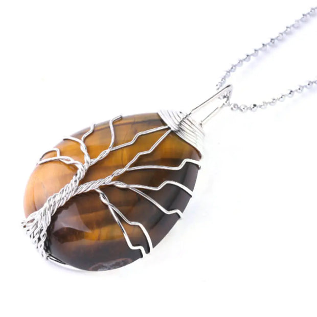 Pendentif Arbre de Vie en Argent avec Pierre Œil de Tigre - Mes Bijoux En Pierres Naturelles