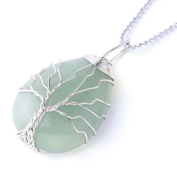 Pendentif arbre de vie en argent avec aventurine verte - Mes Bijoux En Pierres Naturelles