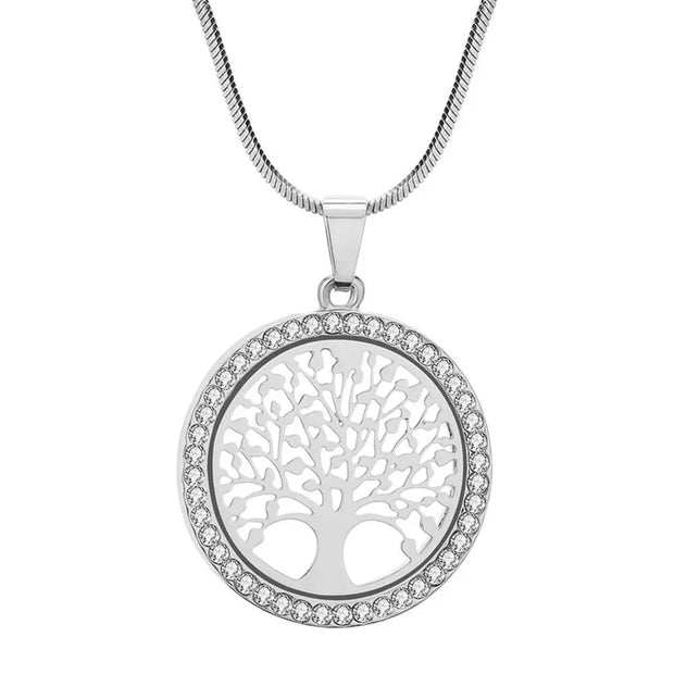 Collier en cristal et pendentif en forme d'arbre de vie argenté - Mes Bijoux En Pierres Naturelles