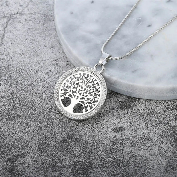 Collier en cristal et pendentif en forme d'arbre de vie argenté - Mes Bijoux En Pierres Naturelles