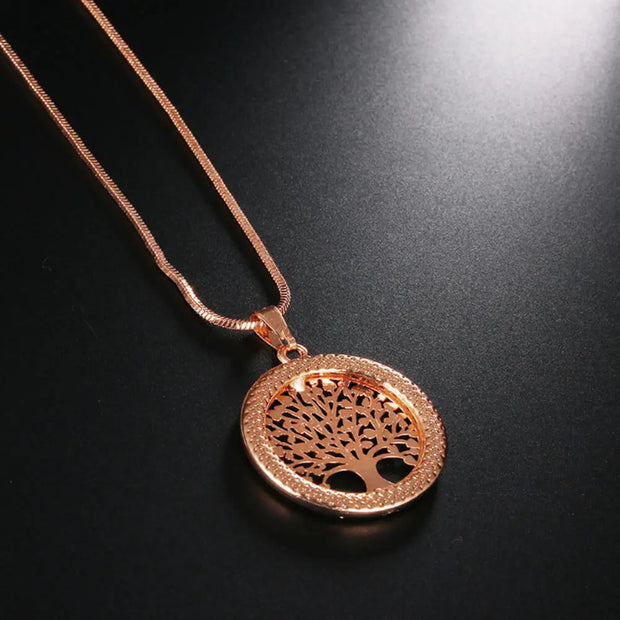 Pendentif arbre de vie en cristal et acier doré rose - Mes Bijoux En Pierres Naturelles