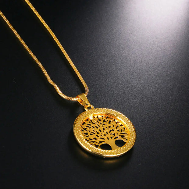 Collier amulette arbre de vie cristal acier doré - Mes Bijoux En Pierres Naturelles