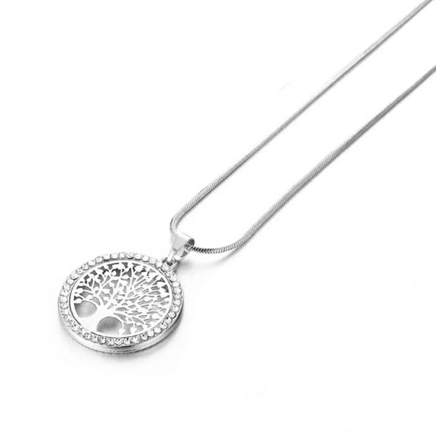 Collier en cristal et pendentif en forme d'arbre de vie argenté - Mes Bijoux En Pierres Naturelles