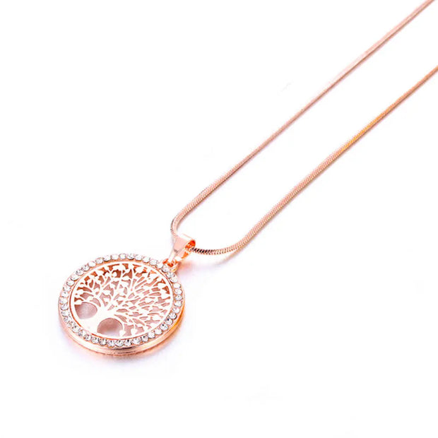 Pendentif arbre de vie en cristal et acier doré rose - Mes Bijoux En Pierres Naturelles