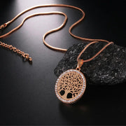 Pendentif arbre de vie en cristal et acier doré rose - Mes Bijoux En Pierres Naturelles