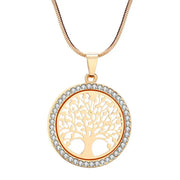 Collier amulette arbre de vie cristal acier doré - Mes Bijoux En Pierres Naturelles