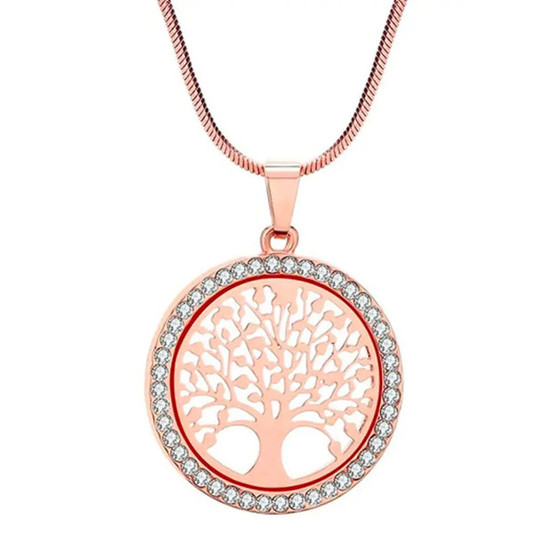 Pendentif arbre de vie en cristal et acier doré rose - Mes Bijoux En Pierres Naturelles