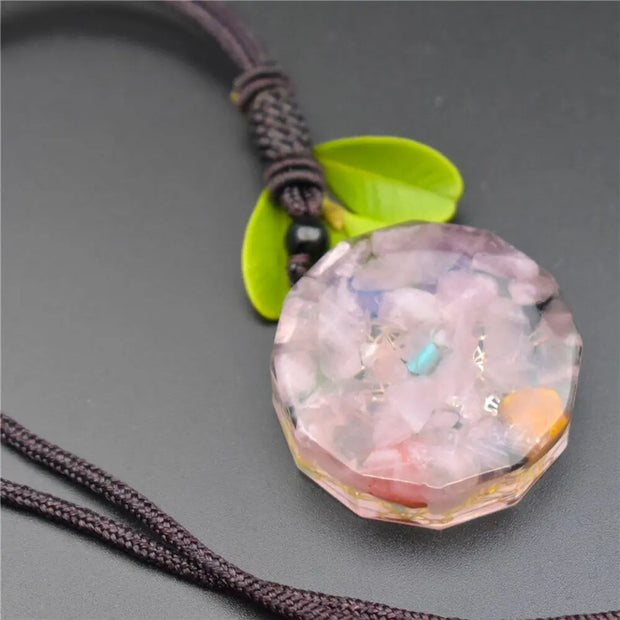 Pendentif cube de Métatron en orgonite et quartz rose - Mes Bijoux En Pierres Naturelles