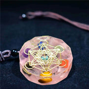 Pendentif cube de Métatron en orgonite et quartz rose - Mes Bijoux En Pierres Naturelles
