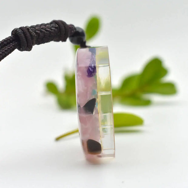 Pendentif cube de Métatron en orgonite et quartz rose - Mes Bijoux En Pierres Naturelles
