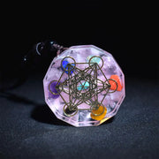 Pendentif cube de Métatron en orgonite et quartz rose - Mes Bijoux En Pierres Naturelles