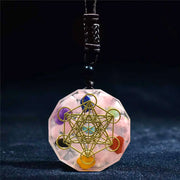 Pendentif cube de Métatron en orgonite et quartz rose - Mes Bijoux En Pierres Naturelles