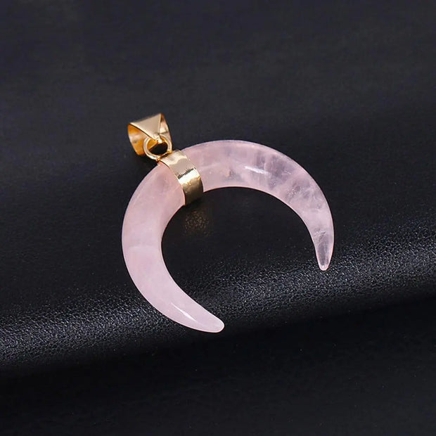 Pendentif collier quartz rose en forme de lune - Mes Bijoux En Pierres Naturelles