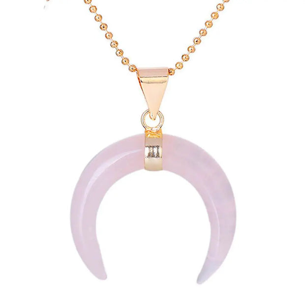 Pendentif collier quartz rose en forme de lune - Mes Bijoux En Pierres Naturelles