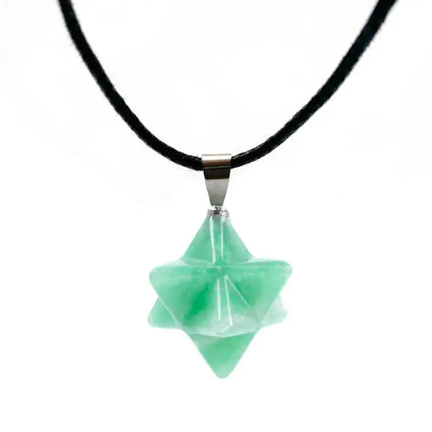 Sautoir pendentif aventurine verte Merkaba - Mes Bijoux En Pierres Naturelles