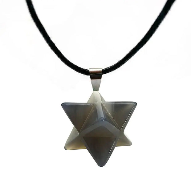 Collier étoile Merkaba en agate grise - Mes Bijoux En Pierres Naturelles