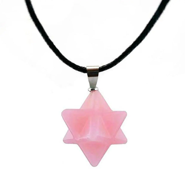 Sautoir talisman Merkaba en quartz rose - Mes Bijoux En Pierres Naturelles