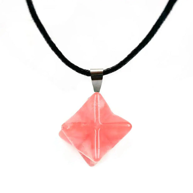 Pendentif amulette Merkaba en quartz rose foncé - Mes Bijoux En Pierres Naturelles