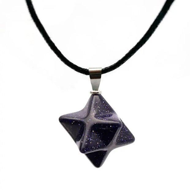 Pendentif Merkaba en pierre de sable bleu sur collier - Mes Bijoux En Pierres Naturelles
