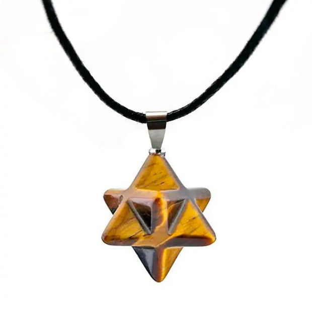 Pendentif Merkaba en Oeil de Tigre sur Collier - Mes Bijoux En Pierres Naturelles
