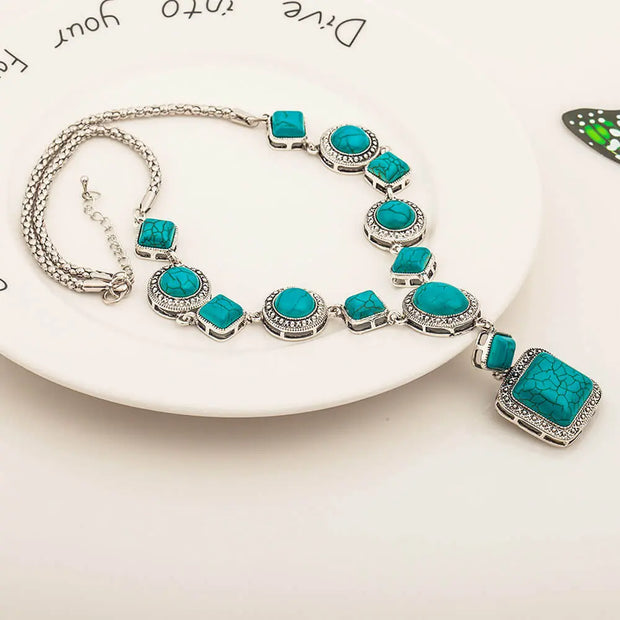 Amulette pendentif carrée en turquoise - Mes Bijoux En Pierres Naturelles