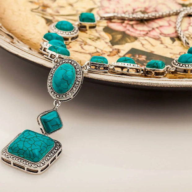 Amulette pendentif carrée en turquoise - Mes Bijoux En Pierres Naturelles
