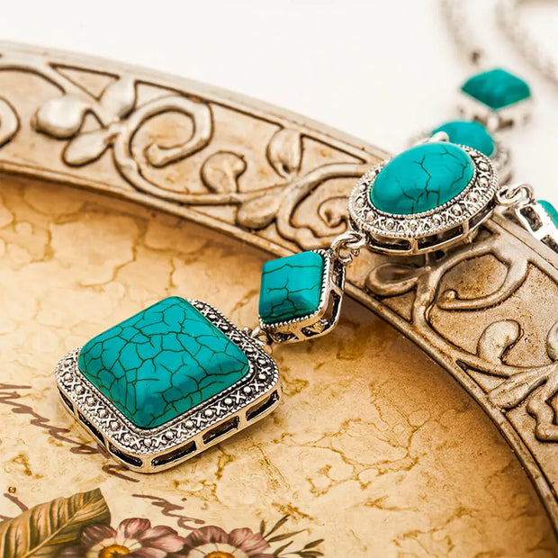 Amulette pendentif carrée en turquoise - Mes Bijoux En Pierres Naturelles