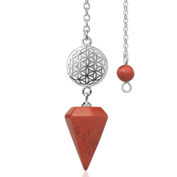 Amulette en jaspe rouge motif fleur de vie - Mes Bijoux En Pierres Naturelles