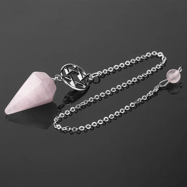 Quartz rose pendule ésotérique avec pentacle - Mes Bijoux En Pierres Naturelles