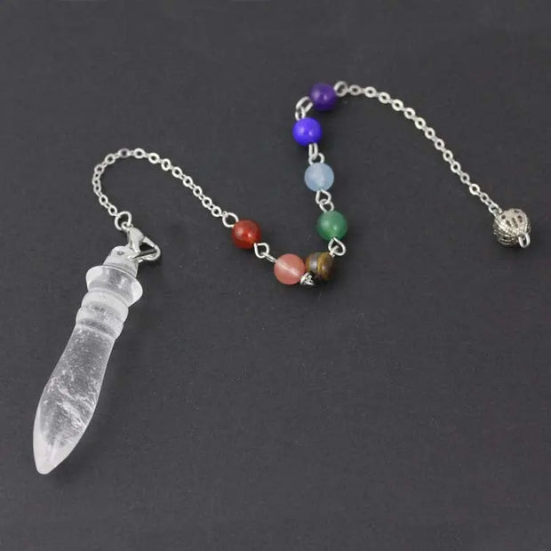 Cristal de roche : pendentif divinatoire chakras égyptiens - Mes Bijoux En Pierres Naturelles