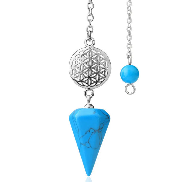 Pendule ésotérique avec pierre turquoise et motif fleur de vie - Mes Bijoux En Pierres Naturelles