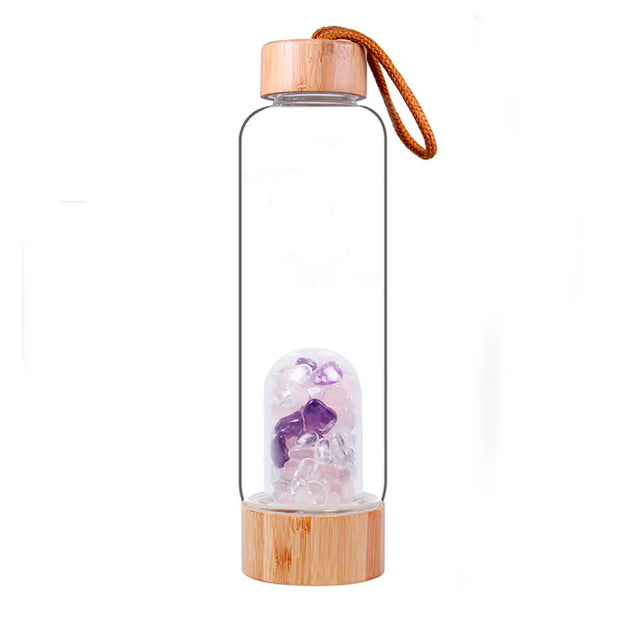 Élixir en flacon avec cristaux d'améthyste et quartz rose - Mes Bijoux En Pierres Naturelles