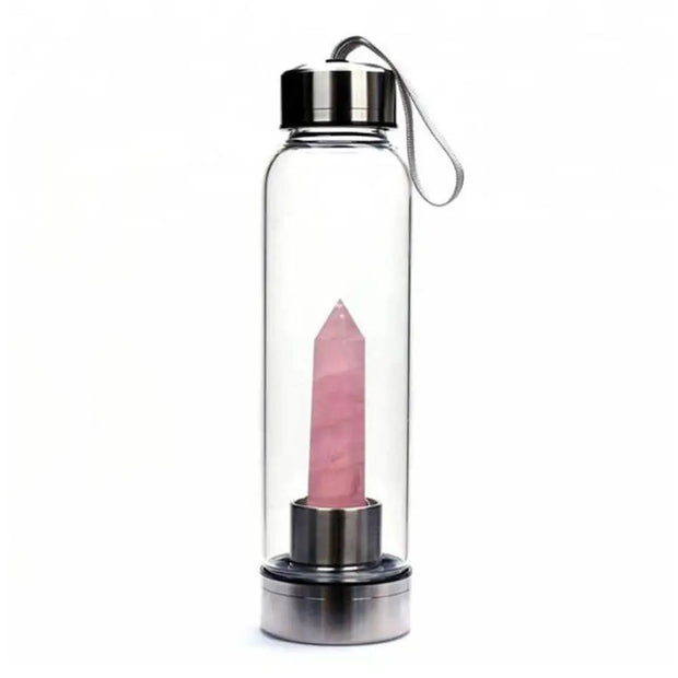 Bouteille ornée de minéraux en quartz rose - Mes Bijoux En Pierres Naturelles