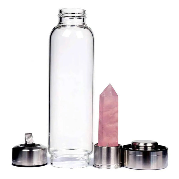 Bouteille ornée de minéraux en quartz rose - Mes Bijoux En Pierres Naturelles