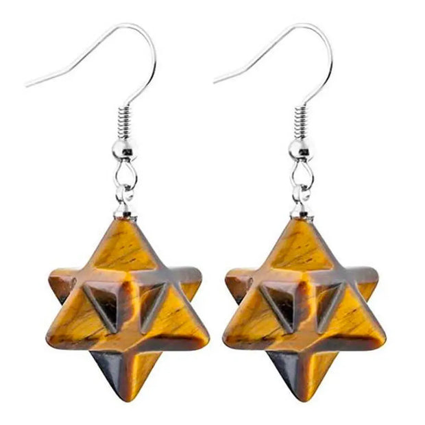 Créoles Merkaba en pierre œil de tigre - Mes Bijoux En Pierres Naturelles